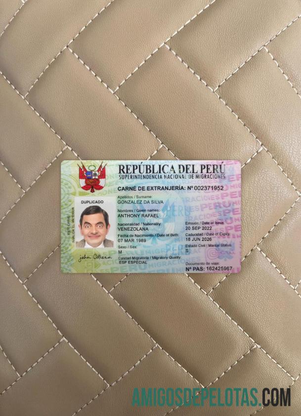 Peru National ID Card olhar de foto frente modelo